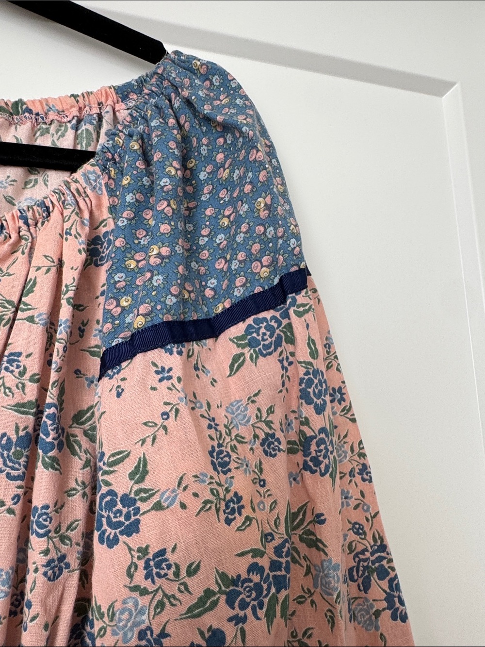 Vintage 70s Pink and Blue Floral Tiered Peasant Dress - Picture 6 of 16